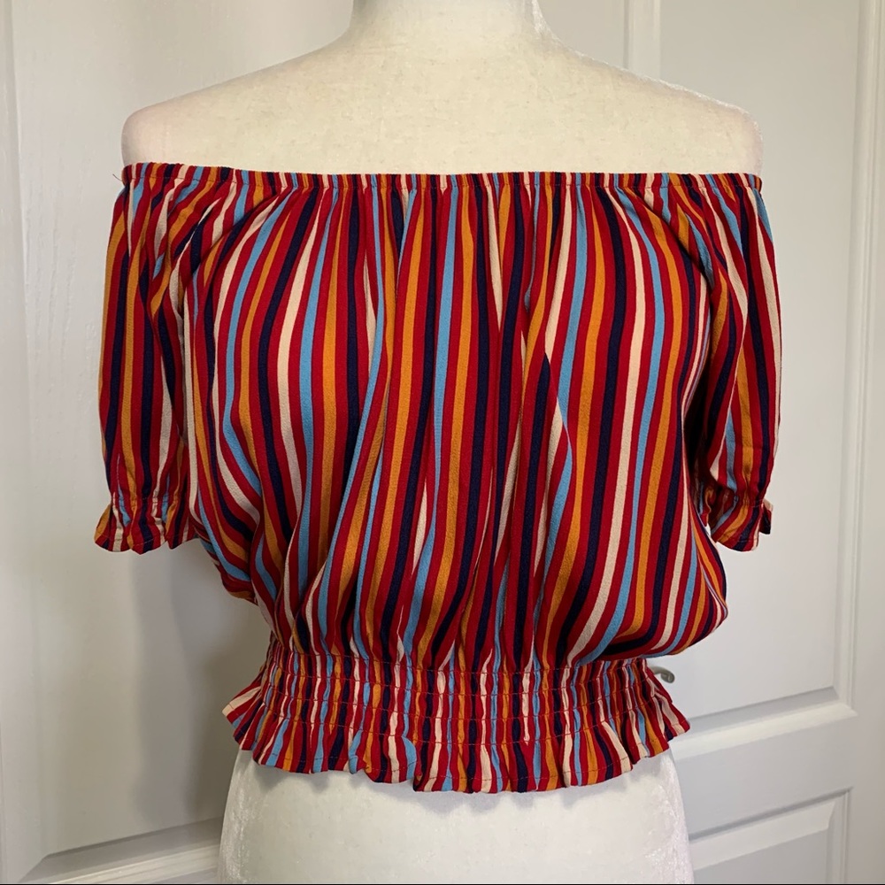 Forever21 Cropped Striped Off The Shoulder Top Size Small